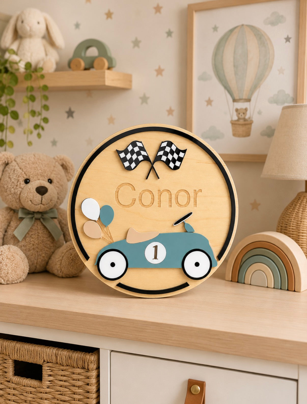 Personalised Vintage Car Name Plaque | Kids Bedroom Sign
