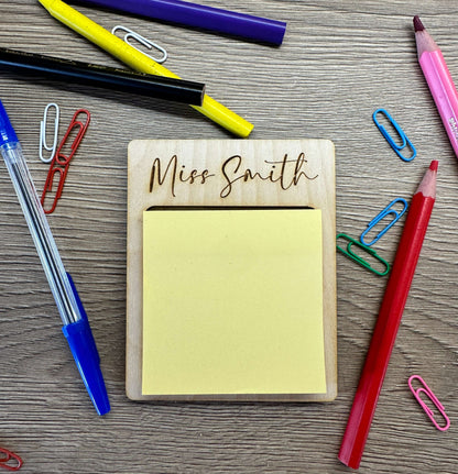 Wooden personalised post it note holder. 