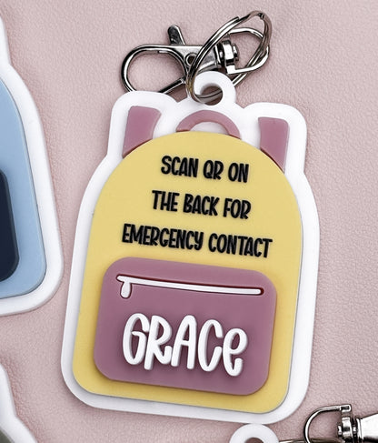 Children's emergency contact bag tags