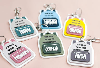 Children's emergency contact bag tags