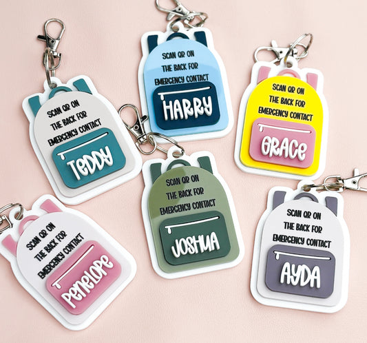 Children's emergency contact bag tags