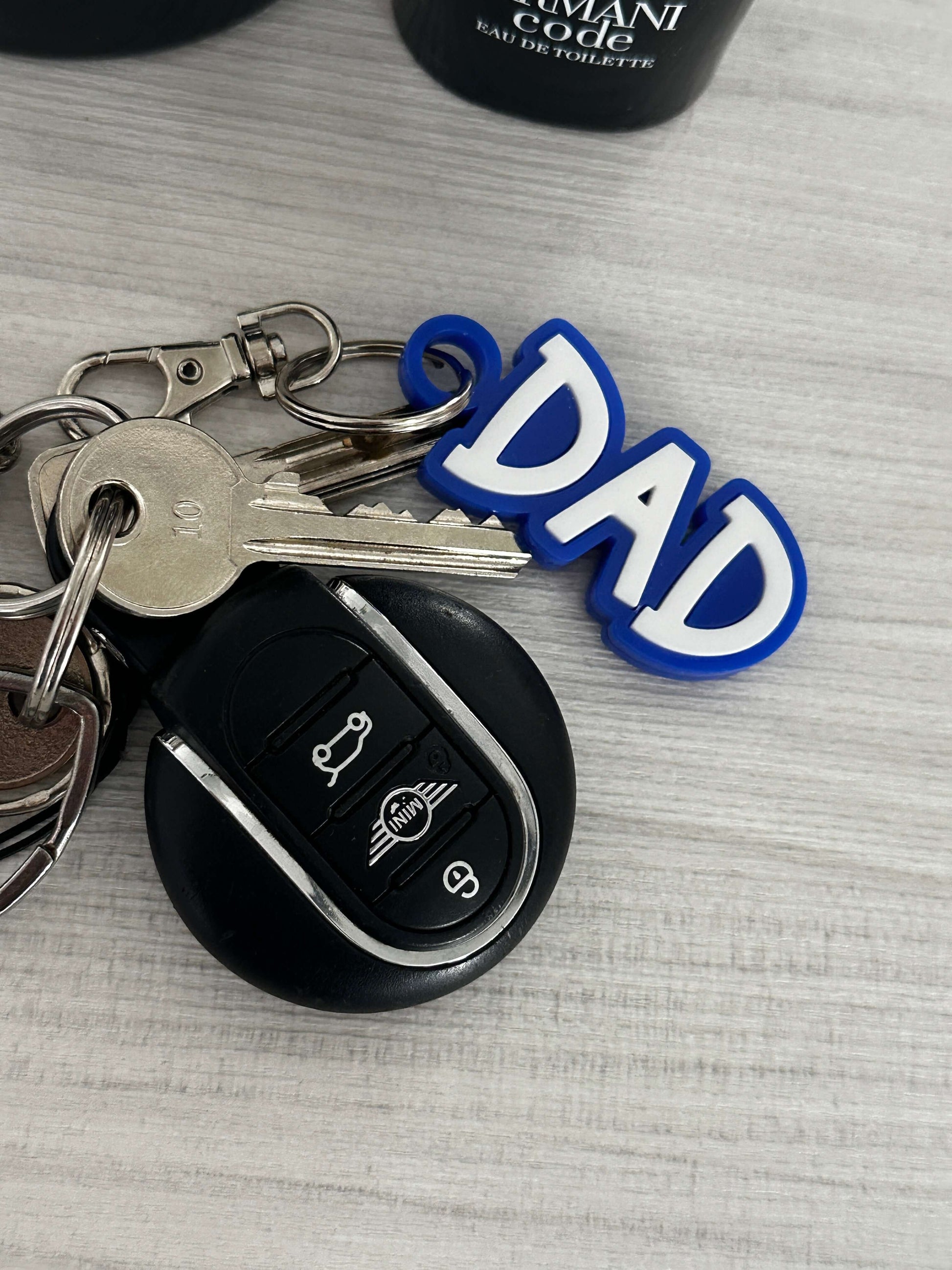 Electric Blue Father's Day double layered Dad acrylic keyring, personalised with any name.