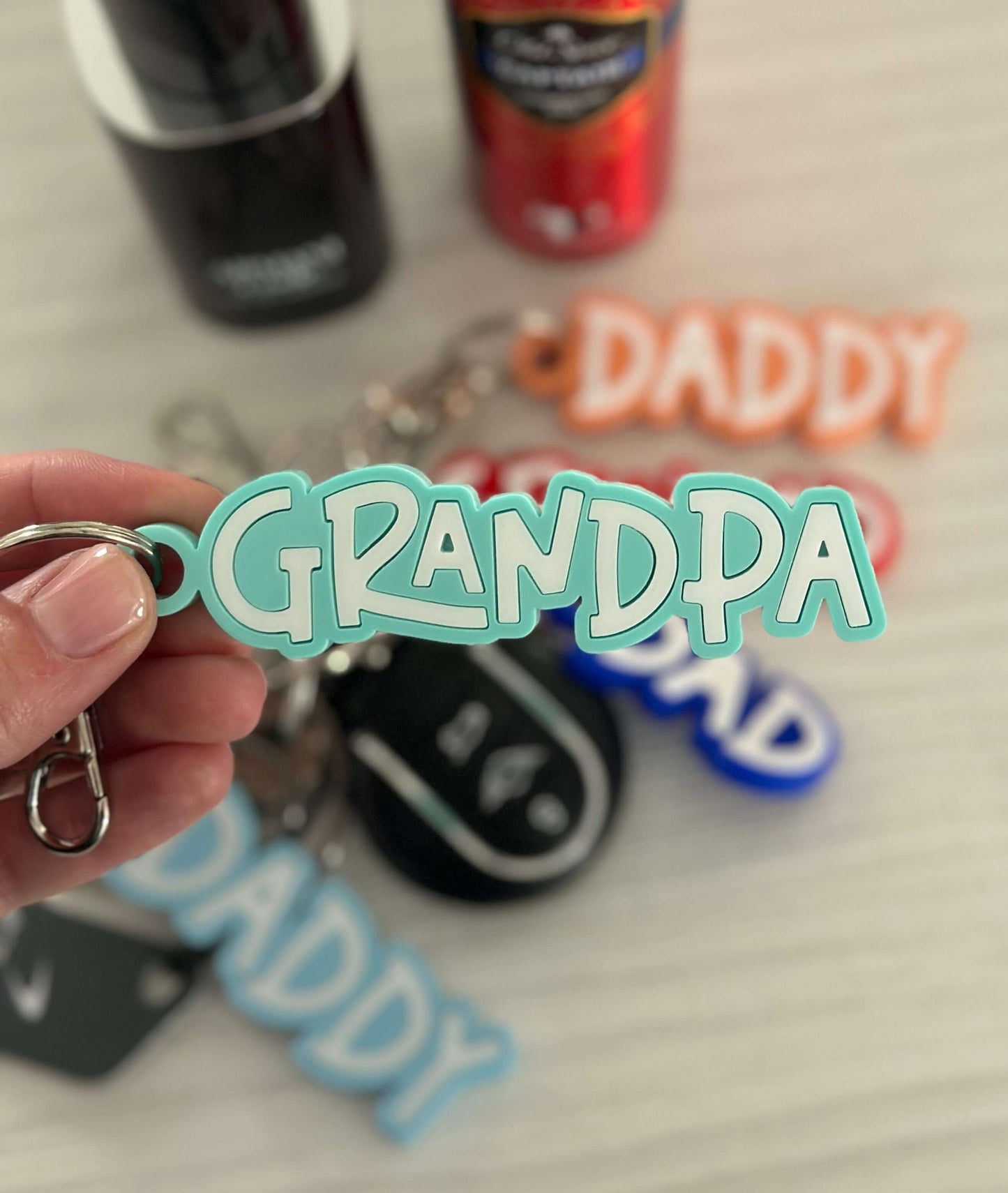 Pastel Green Father's Day double layered Daddy acrylic keyring, personalised with any name.