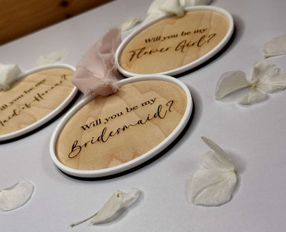 Wooden bridesmaid proposal disc's for maid of honour, flower girl & bridesmaids