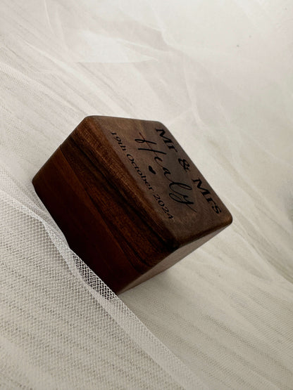 walnut, engraved, personalised double wedding ring box