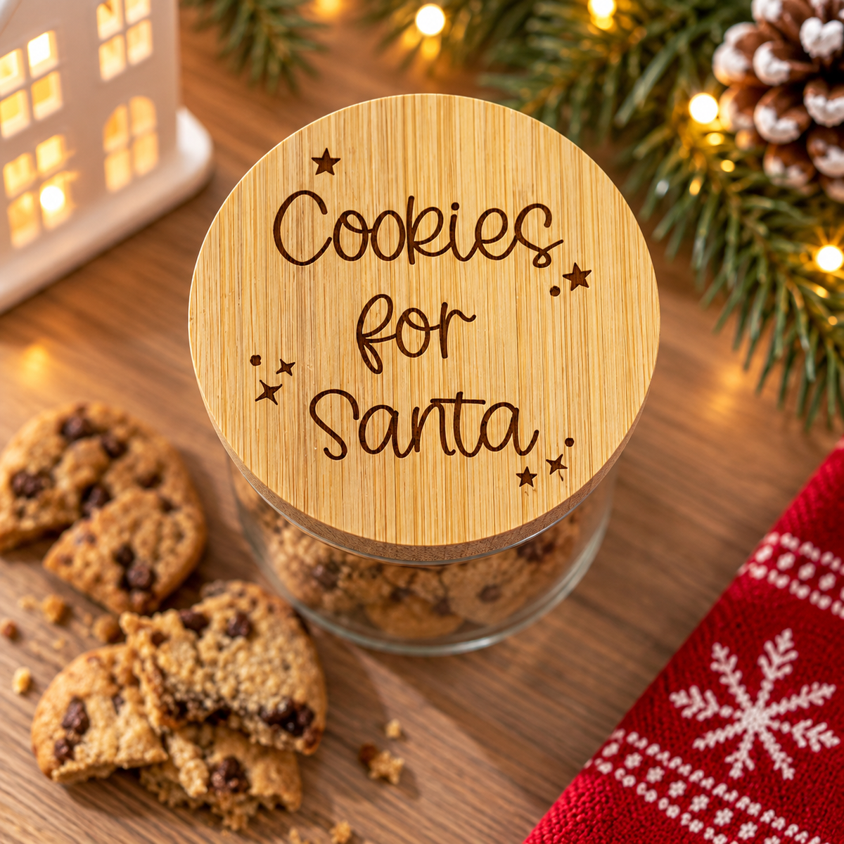 Cookies for Santa jar with engraved bamboo lid for Christmas Eve
