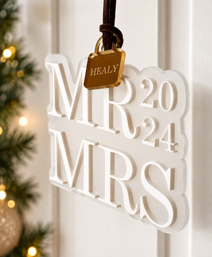 Personalised Mr and Mrs First Christmas ornament with surname and year