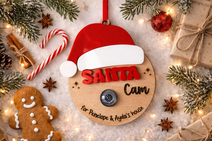 Personalised wooden Santa surveillance camera Christmas decoration