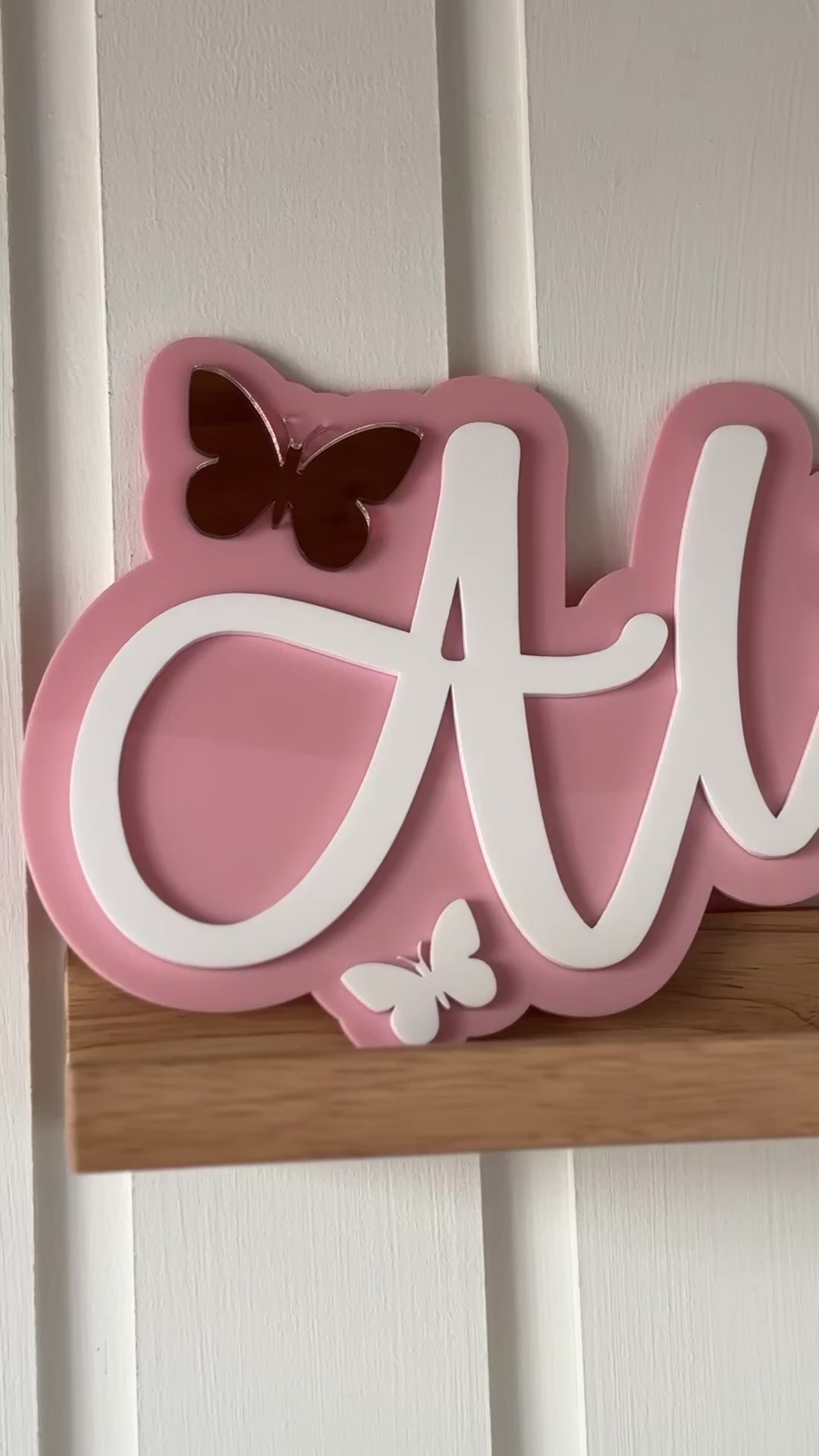 Pink and white butterfly theme name sign for bedroom or bedroom door