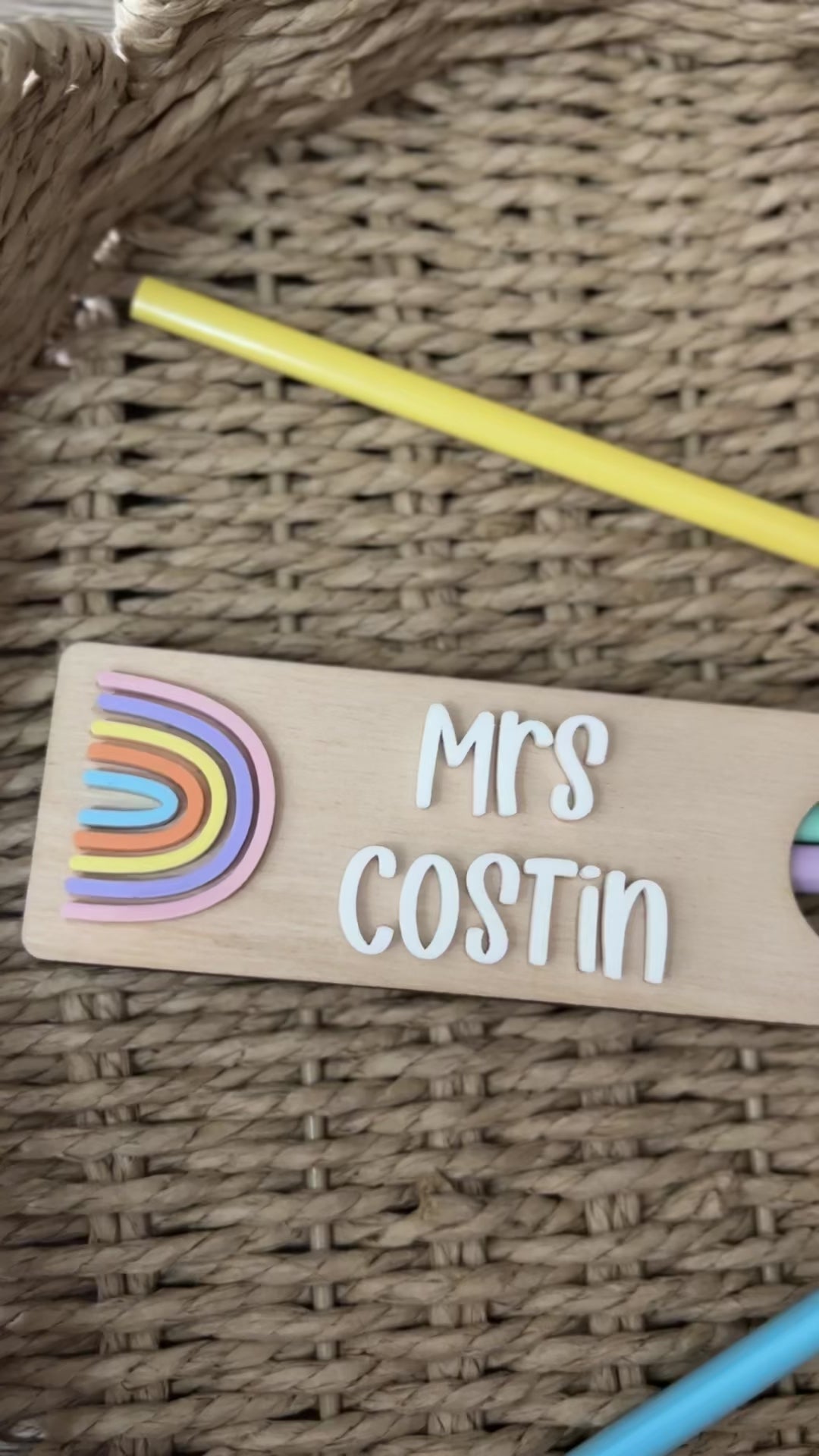 Personalised wooden pencil holder with engraved personalised pencils 
