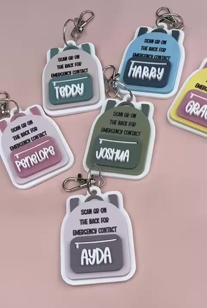 Children's emergency contact bag tags