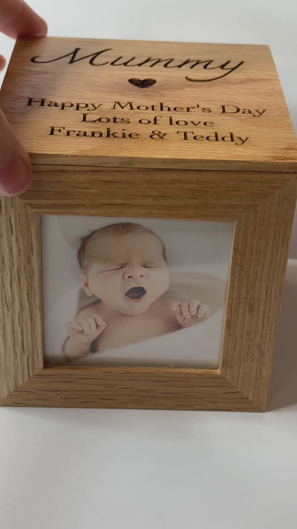 Personalised Solid Oak photo cube